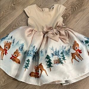 H&M Adorable Reindeer Print Dress with Bow - size 3/4T